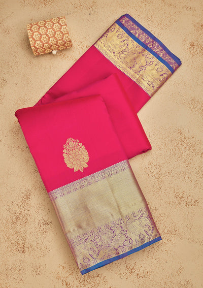 Rani Pink Zariwork Pure Silk Saree-Koskii