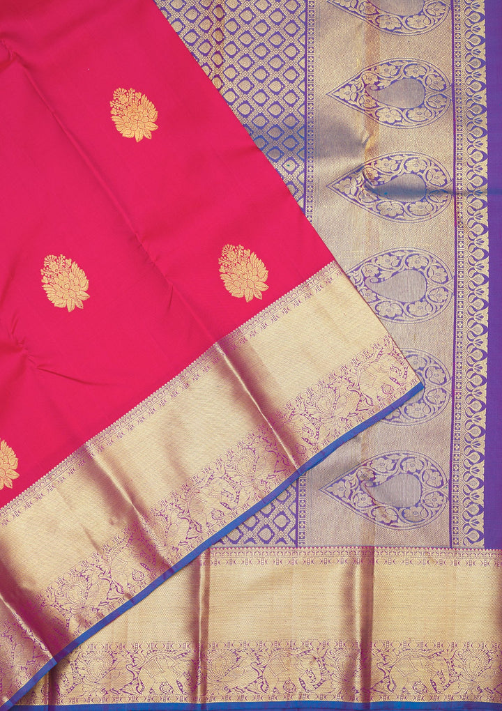 Rani Pink Zariwork Pure Silk Saree-Koskii