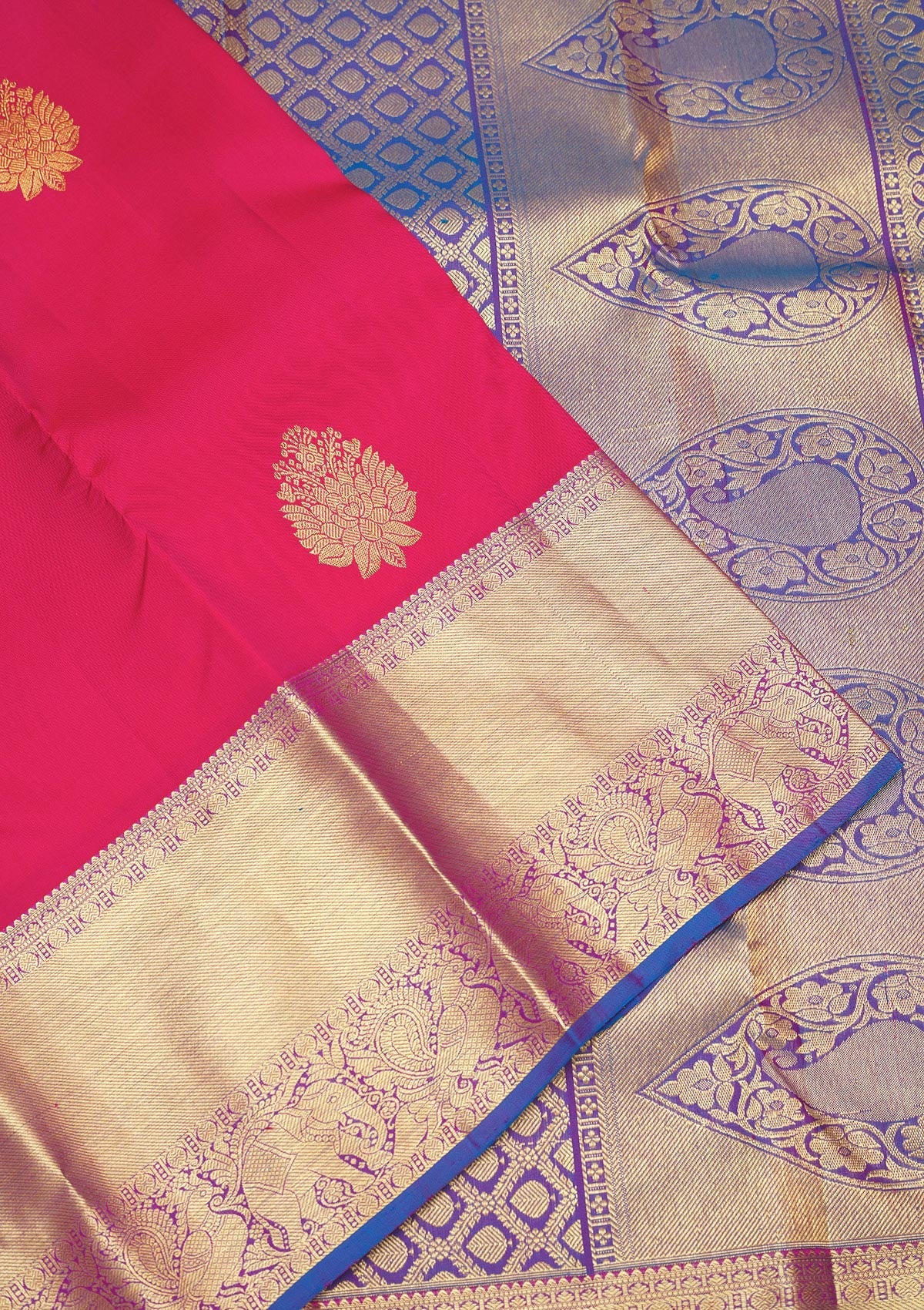 Rani Pink Zariwork Pure Silk Saree-Koskii