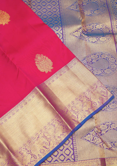 Rani Pink Zariwork Pure Silk Saree-Koskii