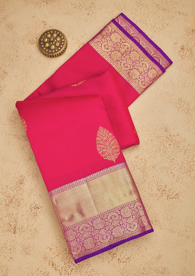 Rani Pink Zariwork Pure Silk Saree-Koskii