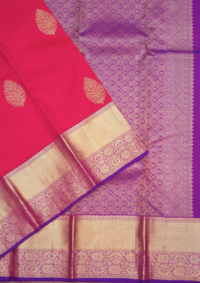 Rani Pink Zariwork Pure Silk Saree-Koskii
