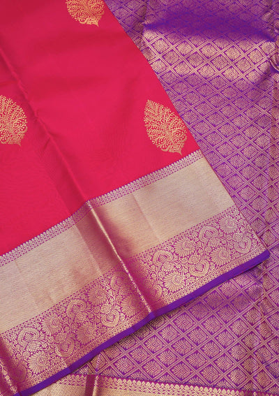 Rani Pink Zariwork Pure Silk Saree-Koskii