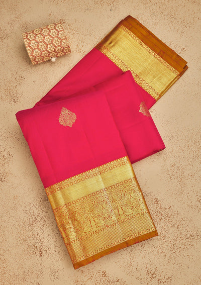 Rani Pink Zariwork Pure Silk Saree-Koskii