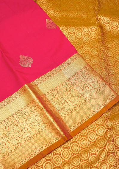 Rani Pink Zariwork Pure Silk Saree-Koskii