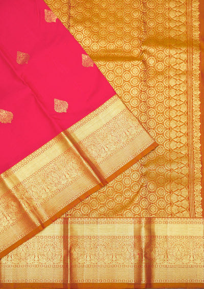 Rani Pink Zariwork Pure Silk Saree-Koskii