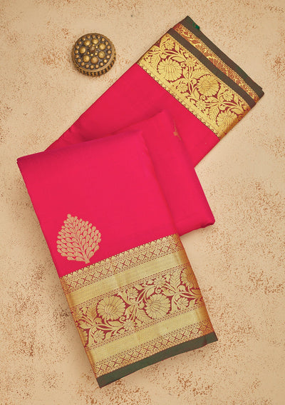 Rani Pink Zariwork Pure Silk Saree-Koskii