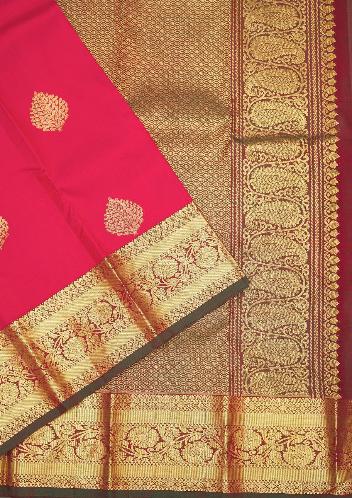 Rani Pink Zariwork Pure Silk Saree-Koskii