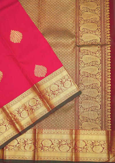 Rani Pink Zariwork Pure Silk Saree-Koskii