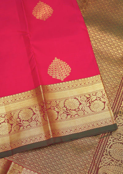 Rani Pink Zariwork Pure Silk Saree-Koskii