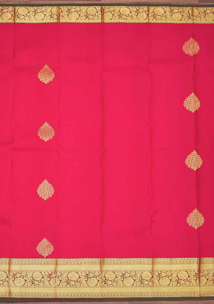 Rani Pink Zariwork Pure Silk Saree-Koskii