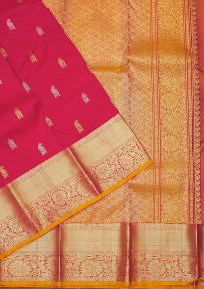 Rani Pink Zariwork Pure Silk Saree-Koskii