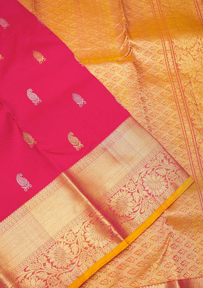 Rani Pink Zariwork Pure Silk Saree-Koskii