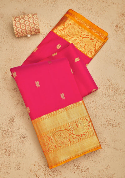 Rani Pink Zariwork Pure Silk Saree-Koskii