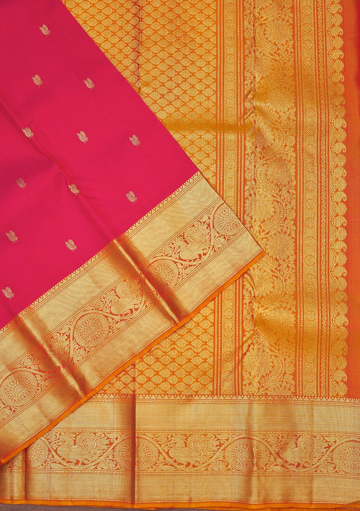Rani Pink Zariwork Pure Silk Saree-Koskii
