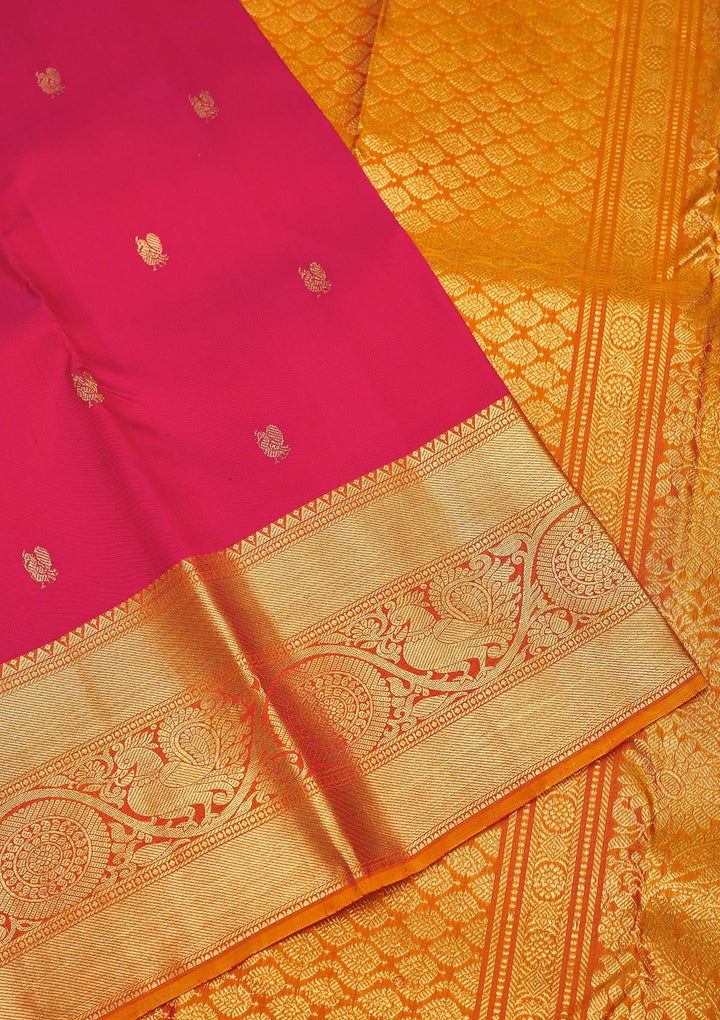 Rani Pink Zariwork Pure Silk Saree-Koskii