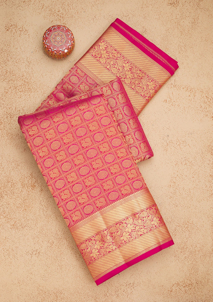 Rani Pink Zariwork Pure Silk Saree-Koskii