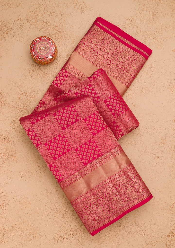 Rani Pink Zariwork Pure Silk Saree-Koskii