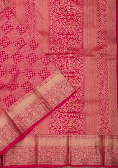 Rani Pink Zariwork Pure Silk Saree-Koskii