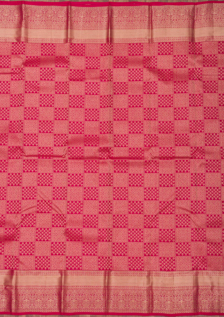 Rani Pink Zariwork Pure Silk Saree-Koskii