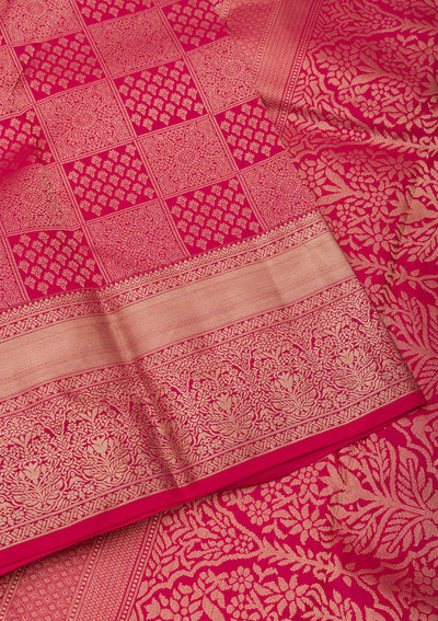 Rani Pink Zariwork Pure Silk Saree-Koskii