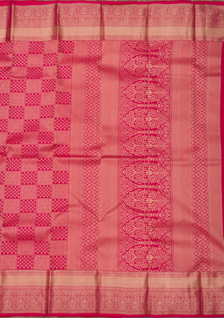 Rani Pink Zariwork Pure Silk Saree-Koskii