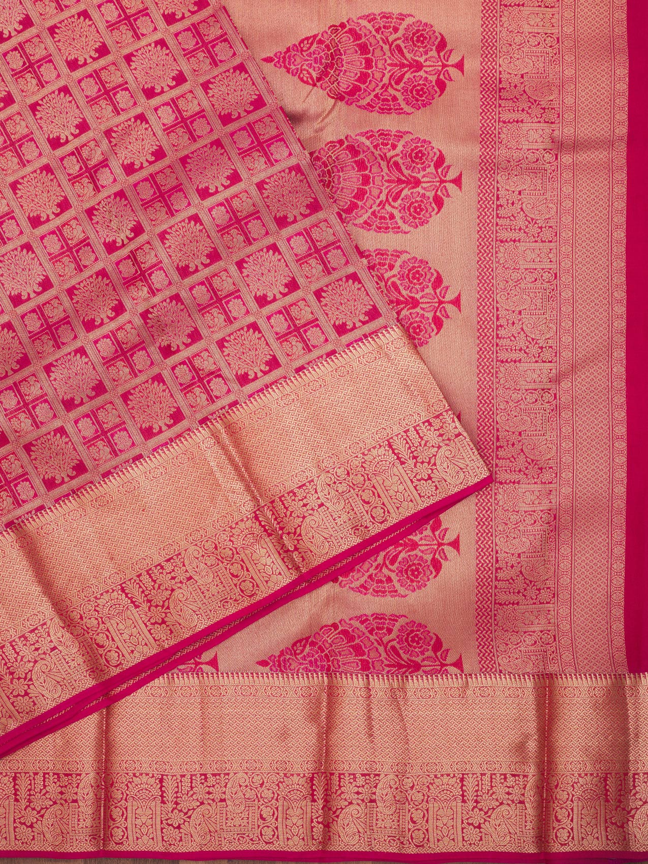 Rani Pink Zariwork Pure Silk Saree