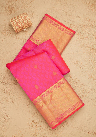 Rani Pink Zariwork Pure Silk Saree-Koskii