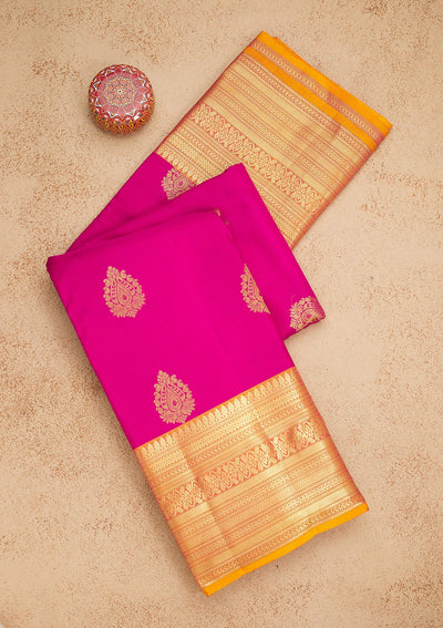 Rani Pink Zariwork Pure Silk Saree-Koskii