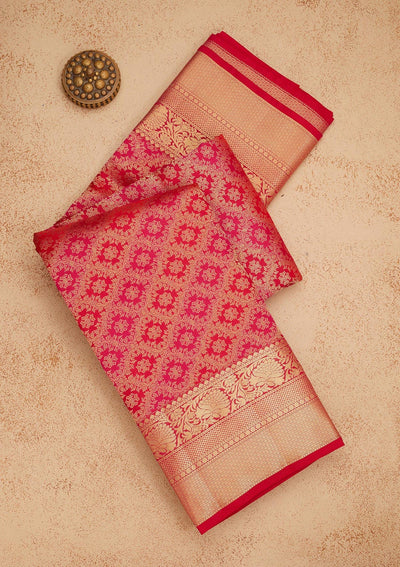 Rani Pink Zariwork Pure Silk Saree-Koskii