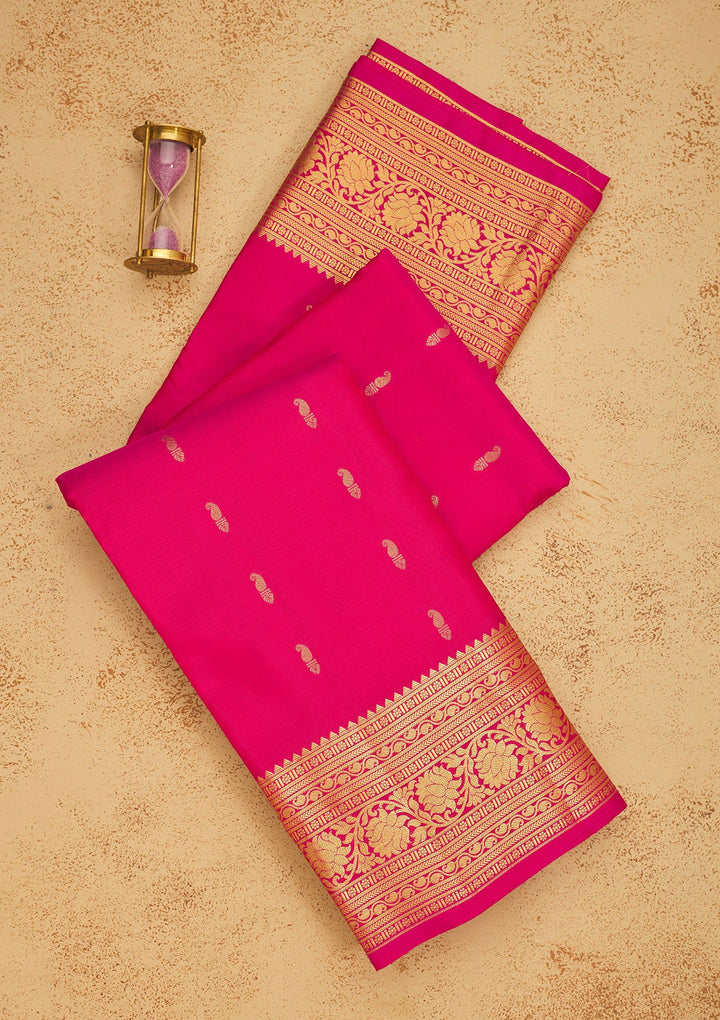 Rani Pink Zariwork Pure Silk Saree-Koskii