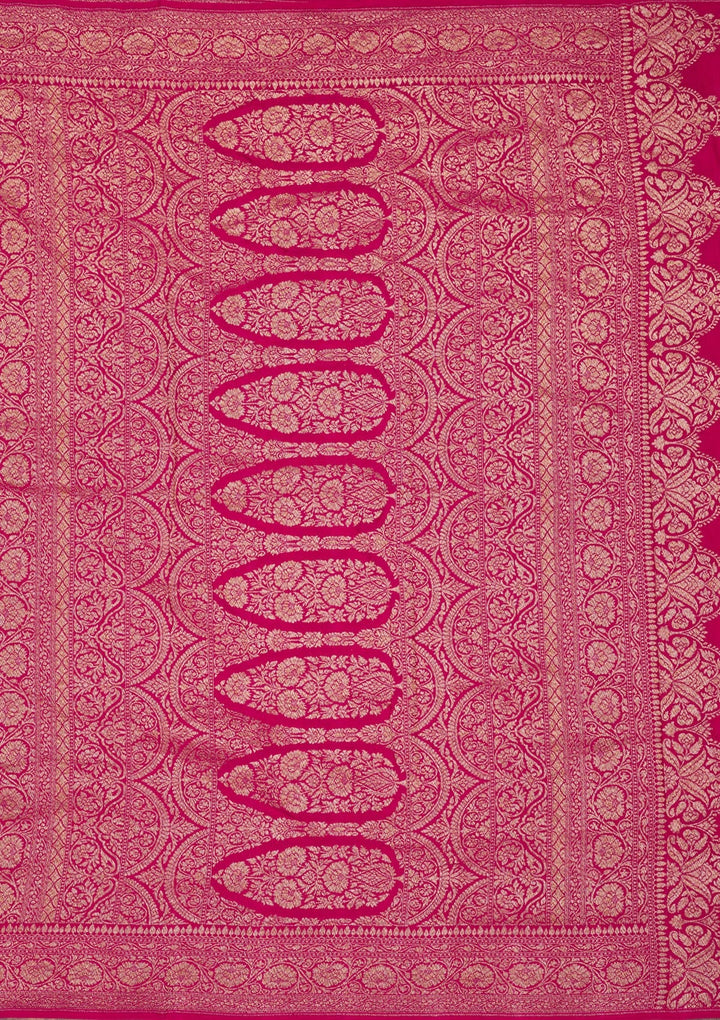 Rani Pink Zariwork Pure Silk Saree-Koskii