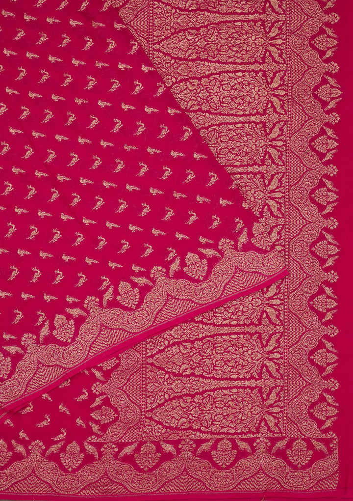 Rani Pink Zariwork Pure Silk Saree-Koskii
