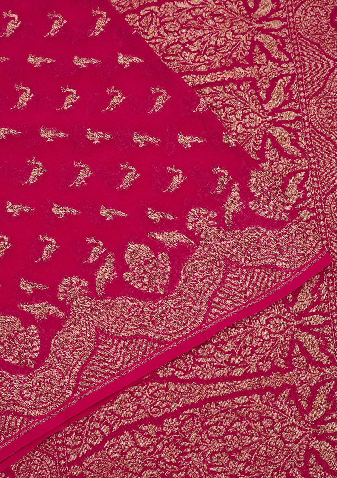 Rani Pink Zariwork Pure Silk Saree-Koskii