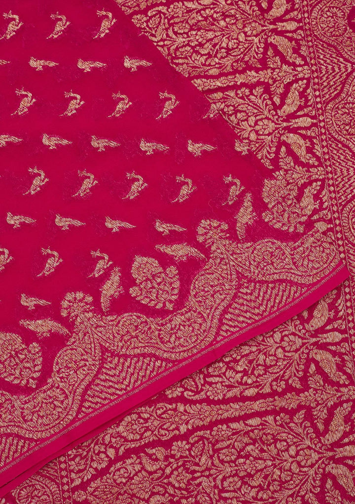 Rani Pink Zariwork Pure Silk Saree-Koskii