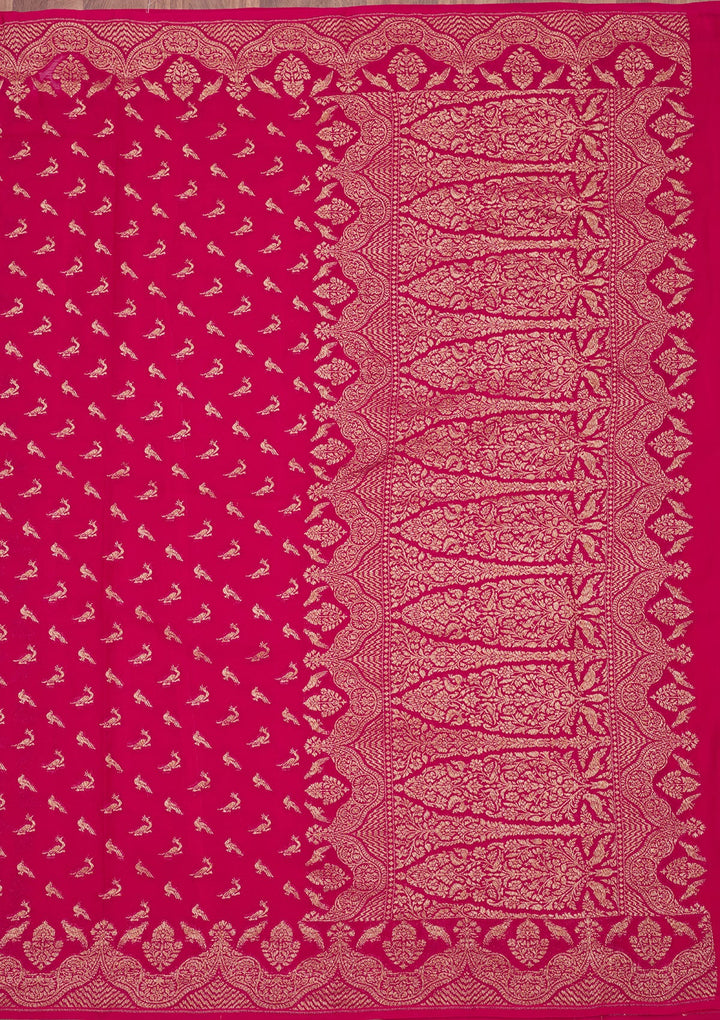 Rani Pink Zariwork Pure Silk Saree-Koskii