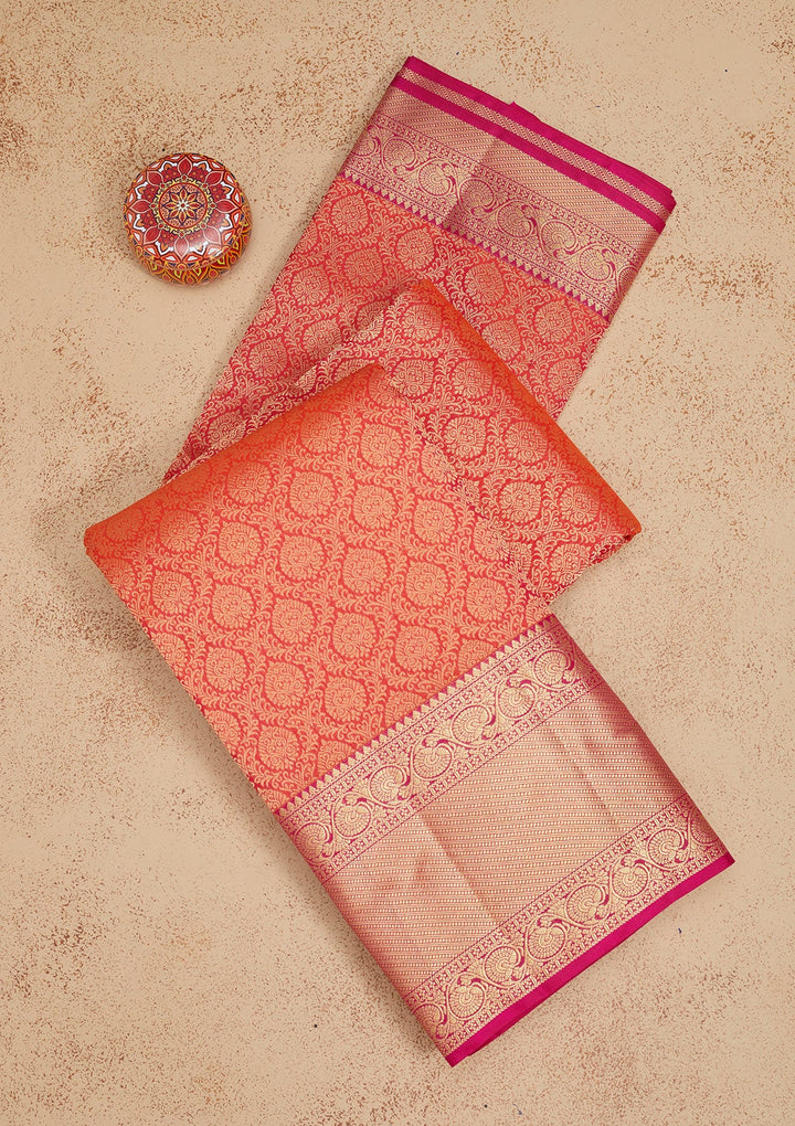 Rani Pink Zariwork Pure Silk Saree-Koskii