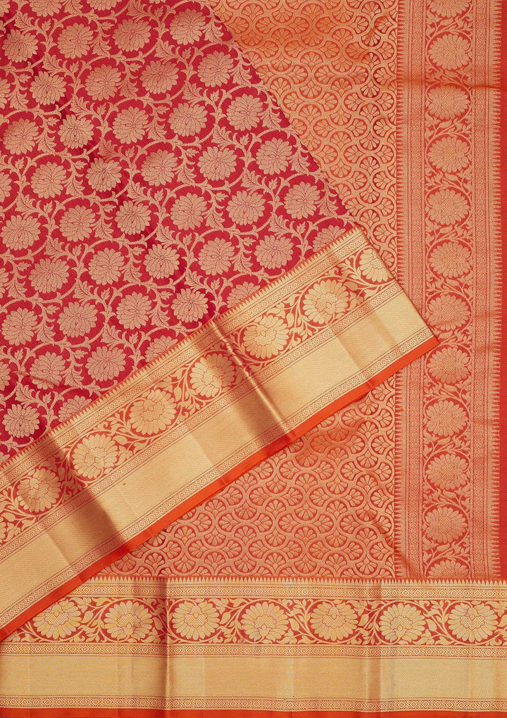 Rani Pink Zariwork Pure Silk Saree-Koskii