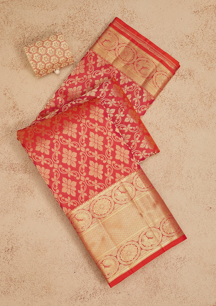 Rani Pink Zariwork Pure Silk Saree-Koskii