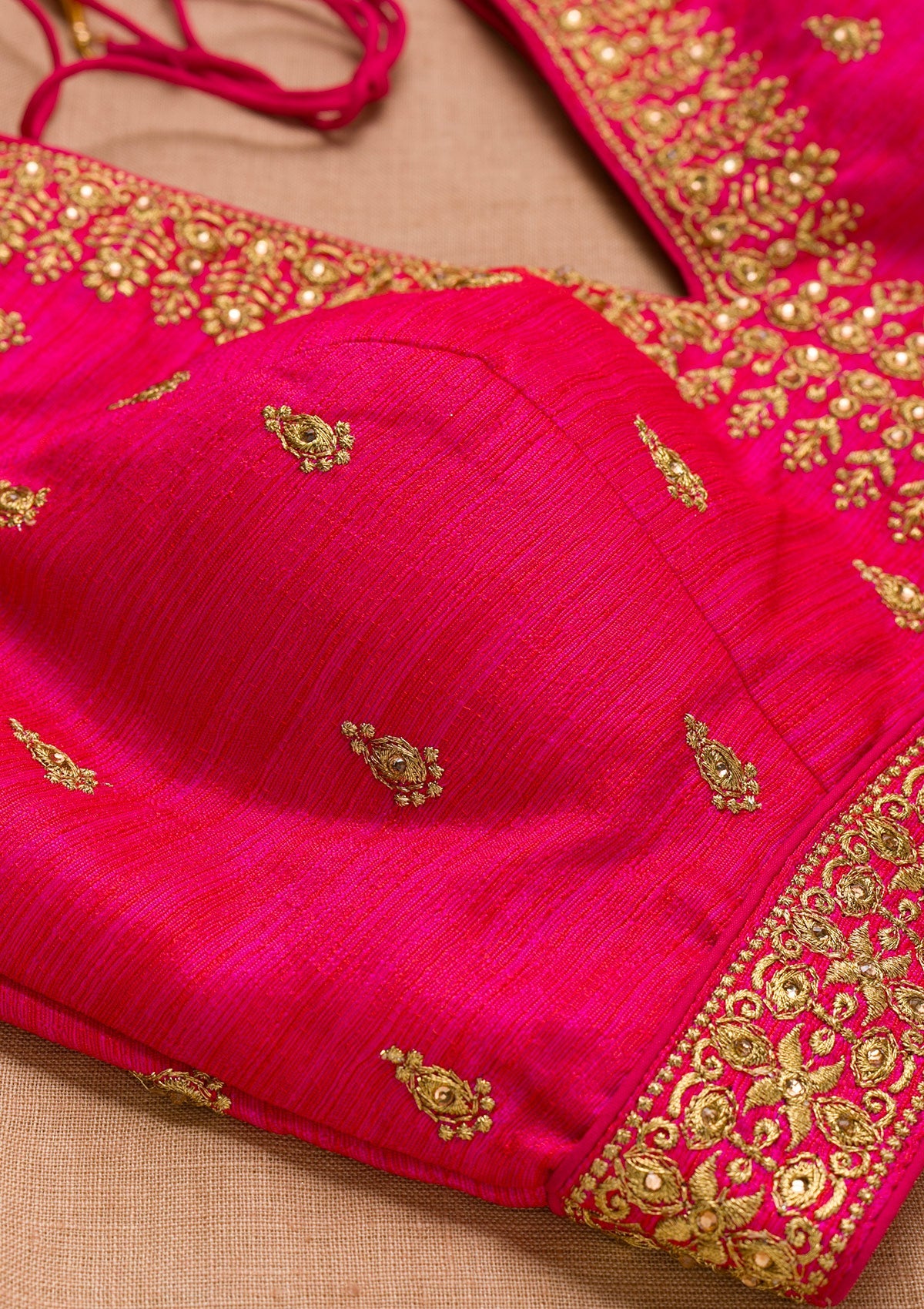 Rani Pink Zariwork Raw Silk Blouse-Koskii