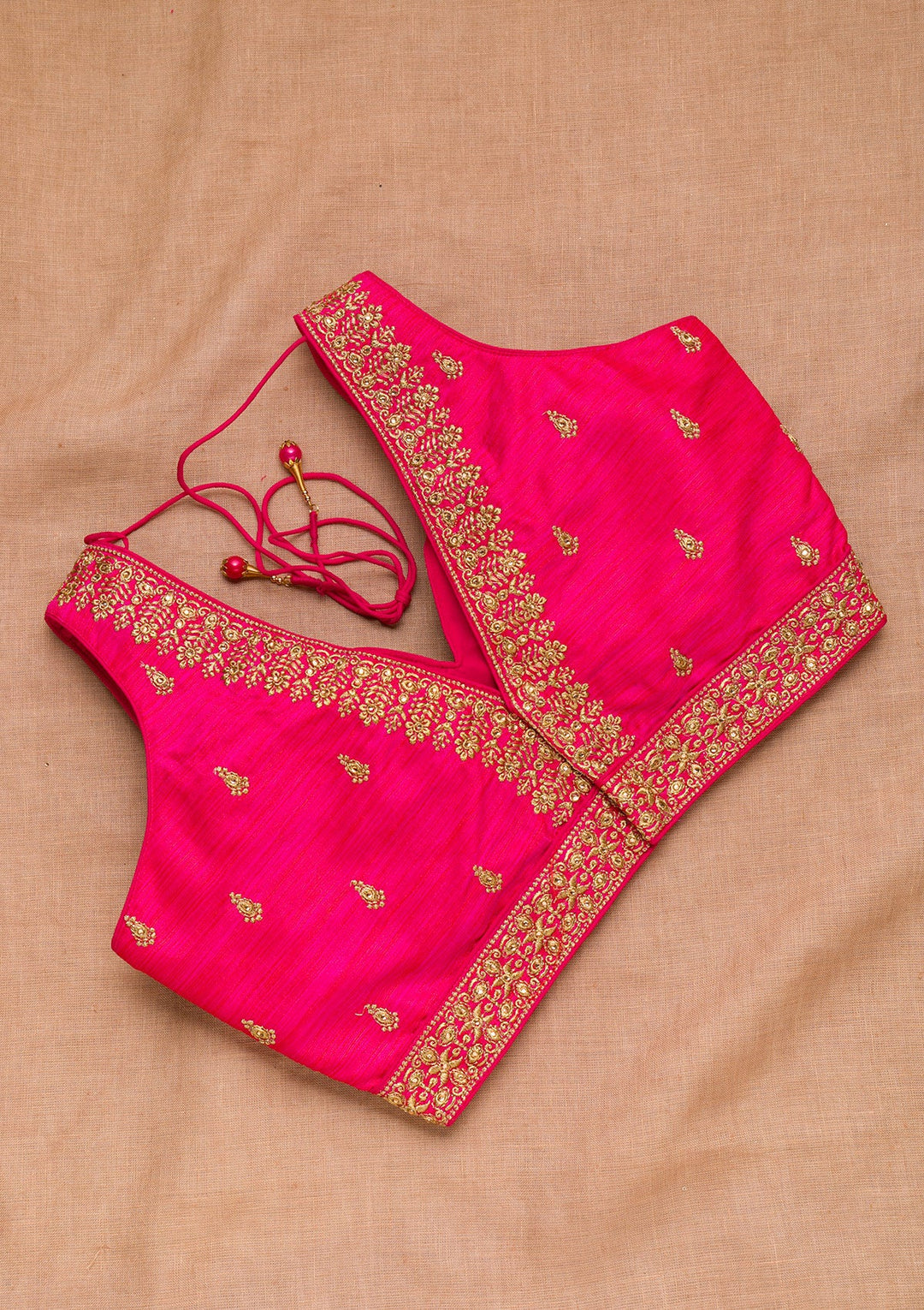 Rani Pink Zariwork Raw Silk Blouse-Koskii