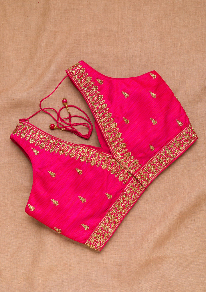 Rani Pink Zariwork Raw Silk Blouse-Koskii