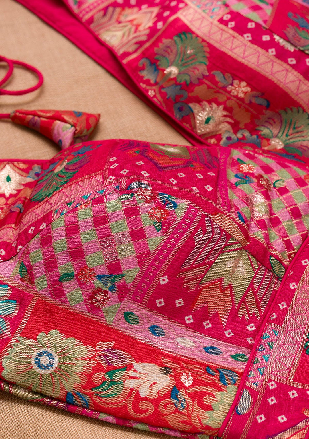 Rani Pink Zariwork Raw Silk Blouse-Koskii
