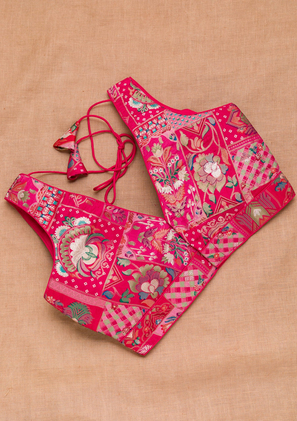 Rani Pink Zariwork Raw Silk Blouse-Koskii