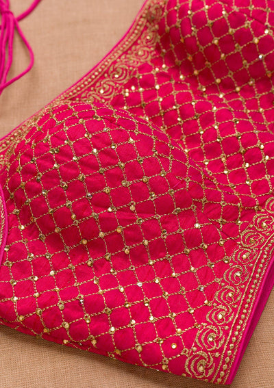 Rani Pink Zariwork Raw Silk Blouse-Koskii