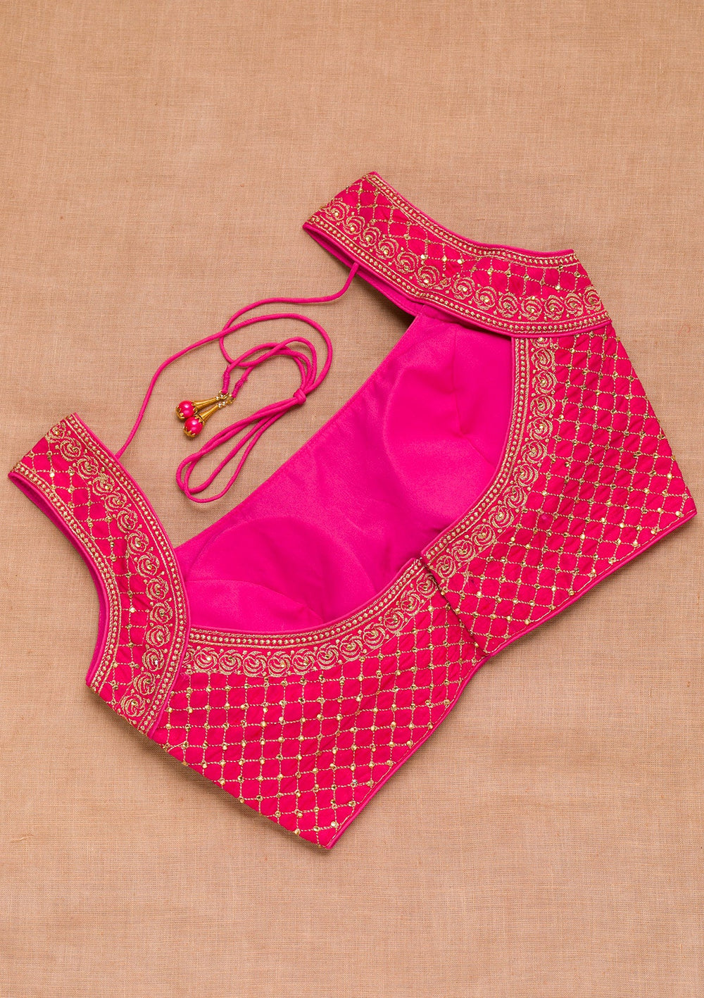 Rani Pink Zariwork Raw Silk Blouse-Koskii