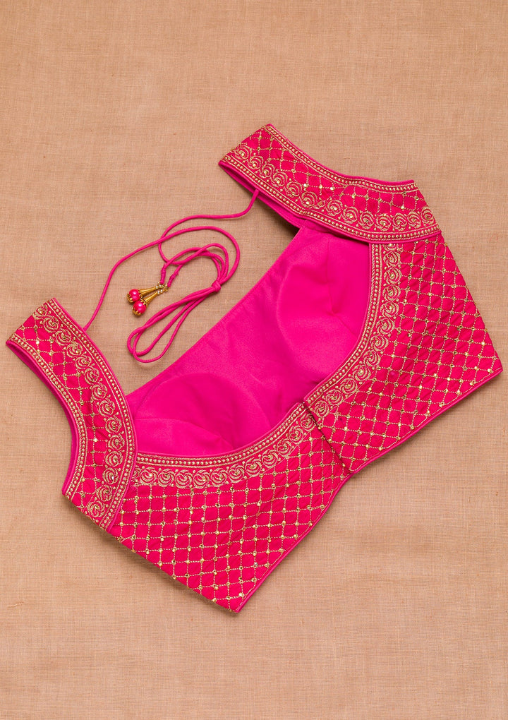 Rani Pink Zariwork Raw Silk Blouse-Koskii