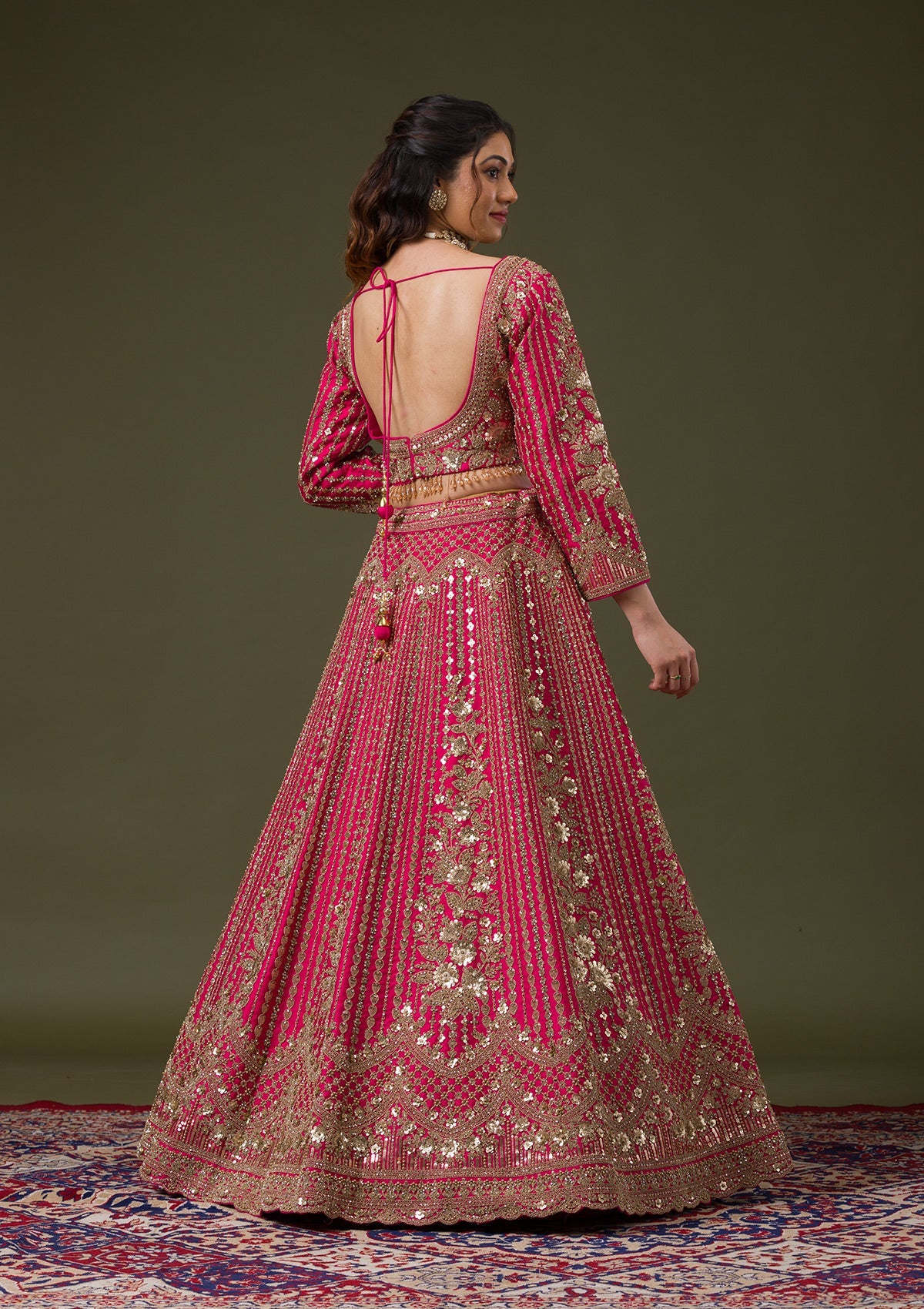 Rani Pink Zariwork Raw Silk Readymade Lehenga-Koskii