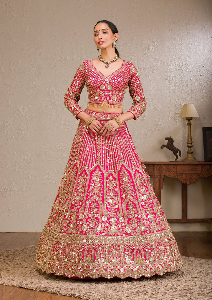 Rani Pink Zariwork Raw Silk Readymade Lehenga-Koskii