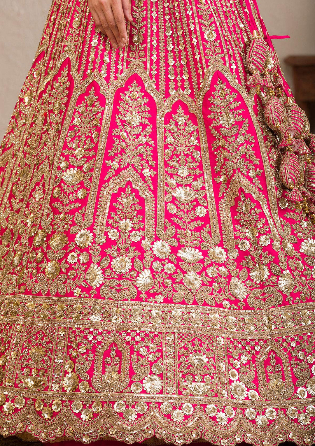 Rani Pink Zariwork Raw Silk Readymade Lehenga-Koskii